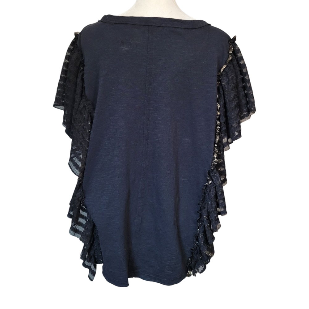 Anthropologie Pilcro Solstice Butterfly Tee Black Gold Lace Flutter Sleeve S - Picture 8 of 15